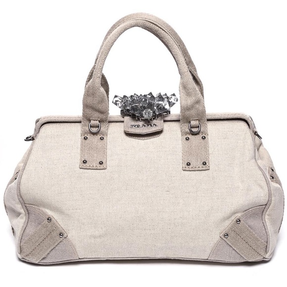 Authentic Vintage PRADA Natural Canvas Crystal Mistolino Frame Bag - Picture 3 of 14